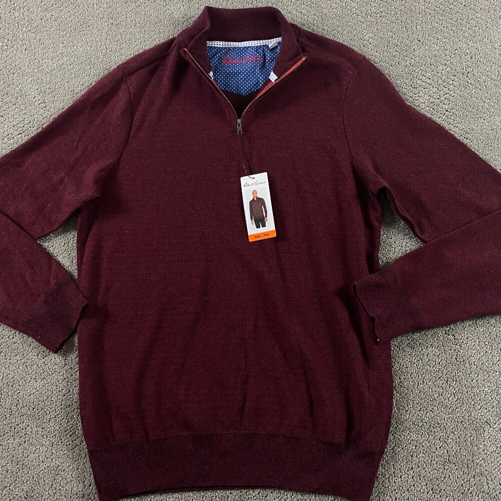 NWT Robert Graham 1/4 Zip Sweater Men's XXL Red Cotton Pullover 2XL